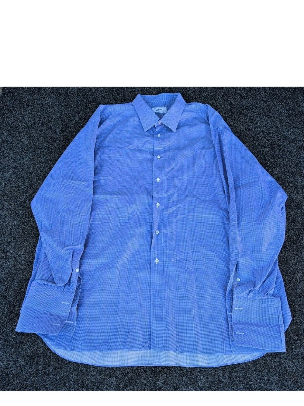 Brioni Dress Shirt Mens 49 19.5 Blue Houndstooth Long Sleeve French Cuffs Italy - Picture 5 of 12